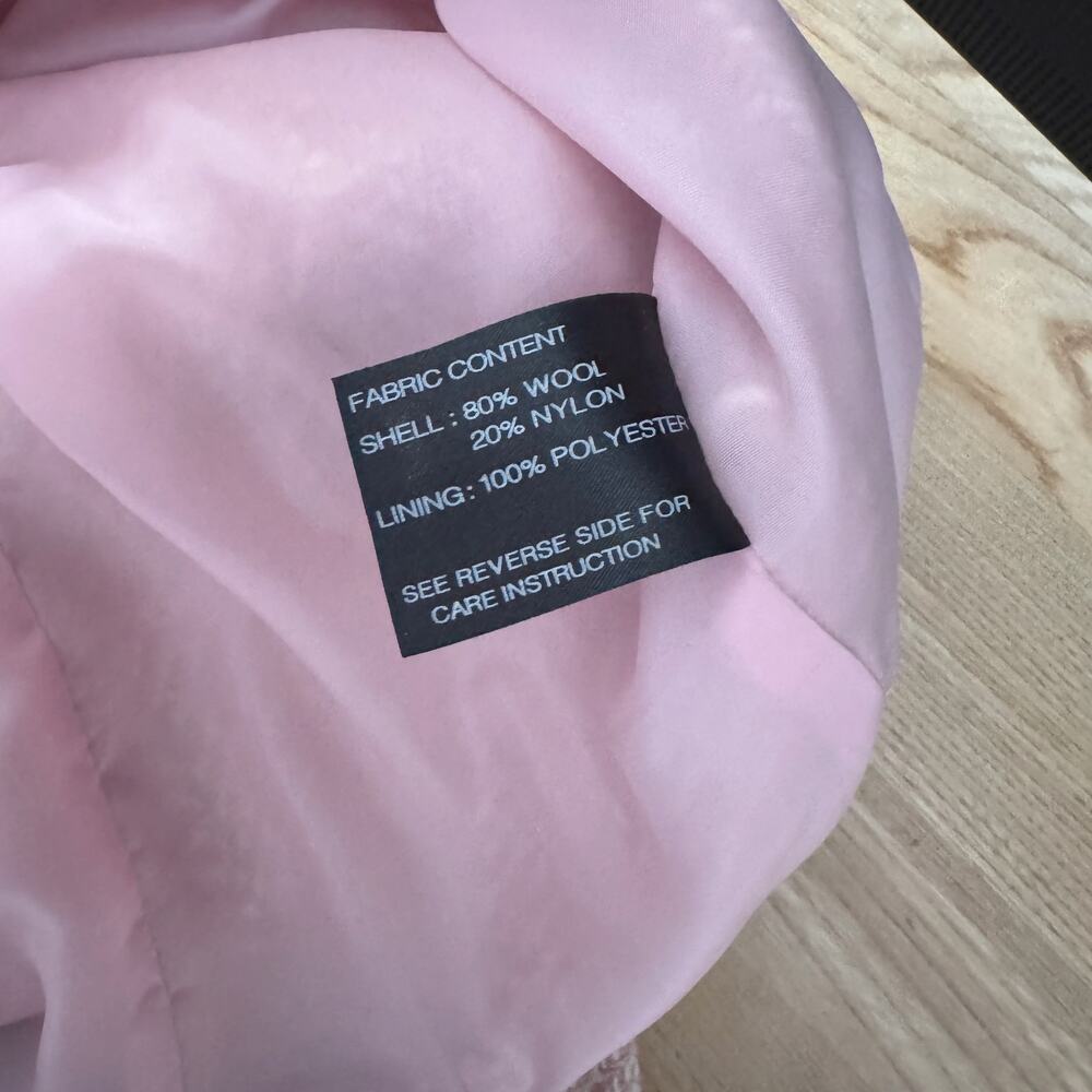 Vintage Gallery Pink Wool Herringbone Tweed Longline Coat Size S/M - Picture 7 of 7
